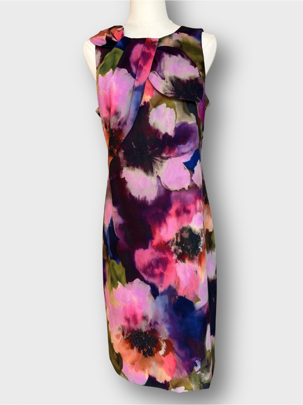 Trina Turk With A Twist Watercolor Floral Sheath Dress Asymmetric Pink Purple